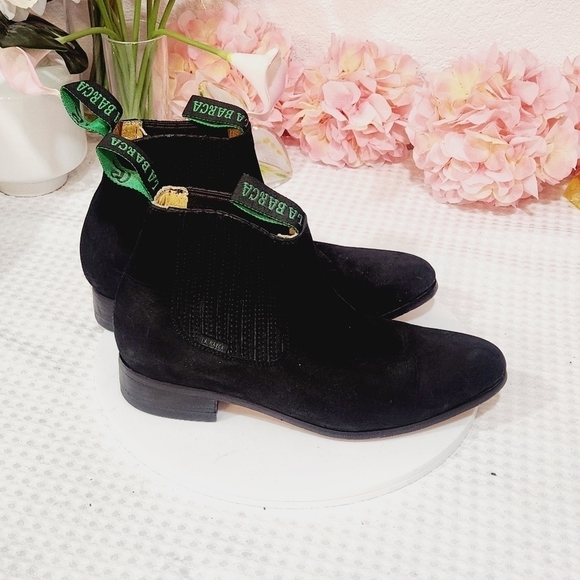 La BARCA Black Leather Botin Charro Ankle Unisex Pull On Chelsea Boots 8.5 - Picture 5 of 9